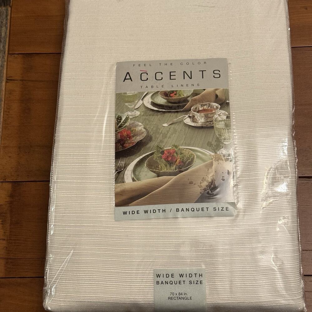 Accents Milk White 70 x 84 in. OBLONG Highly‎ Textured Tablecloth